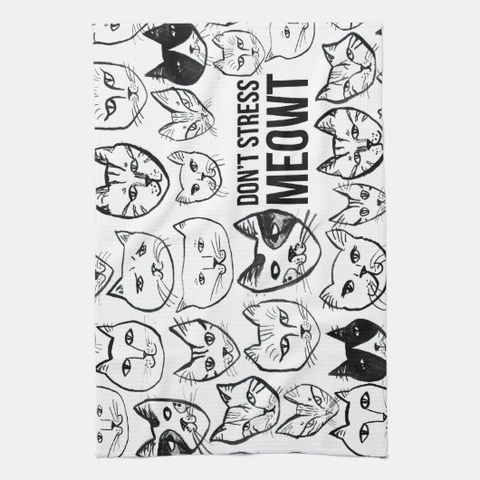 Stress Meowt Funny Cat Pattern Theedoek (Verticaal)