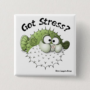 Stress? Puffer Fish Vierkante Button 5,1 Cm