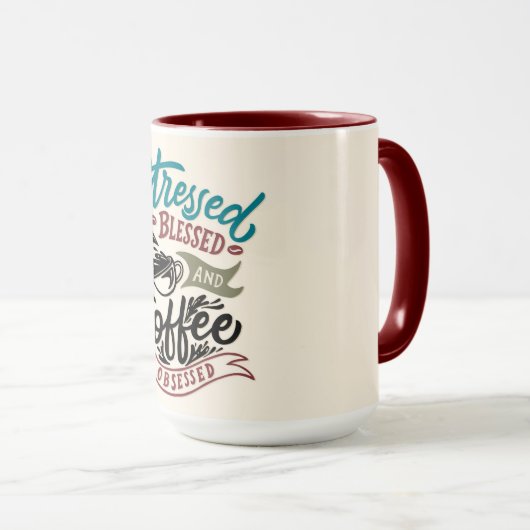 Stressed Gezegend en Koffie Geobsedeerde Mok (Voorkant rechts)