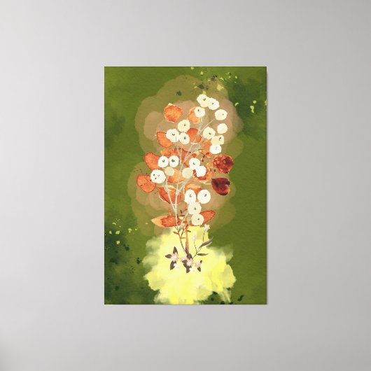 Stretched Canvas Print flowers on green background (Voorkant)