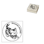 Stretchende Tabby Kat Aangepaste Tekst Rubberstempel (Gestempeld)