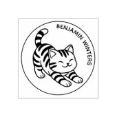 Stretchende Tabby Kat Aangepaste Tekst Rubberstempel (Afrduk)