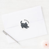 Stretching Black Cat Custom Name Ronde Sticker (Envelop)