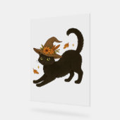 Stretching Black Cat – Witchy Autumn Classic T-Shi Acryl Bord (Hoek)