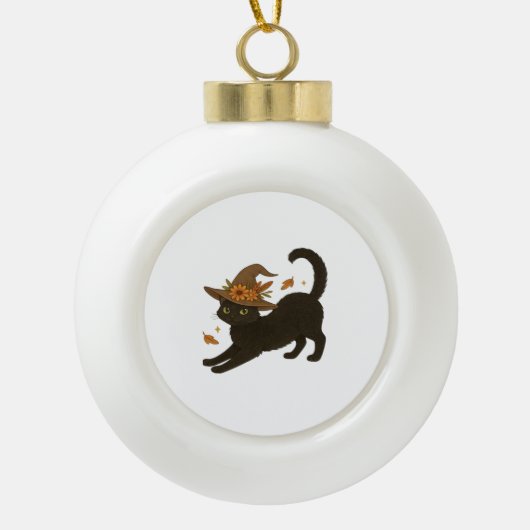 Stretching Black Cat – Witchy Autumn Classic T-Shi Keramische Bal Ornament (Voorkant)
