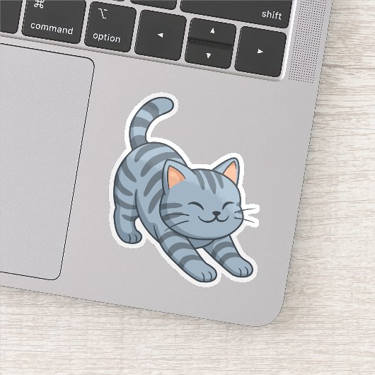 Stretching Grey Tabby Cat Sticker (Detail)