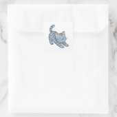 Stretching Grey Tabby Cat Vierkante Sticker (Tas)