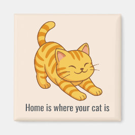 Stretching Orange Tabby Cat Beige Custom Text Magneet