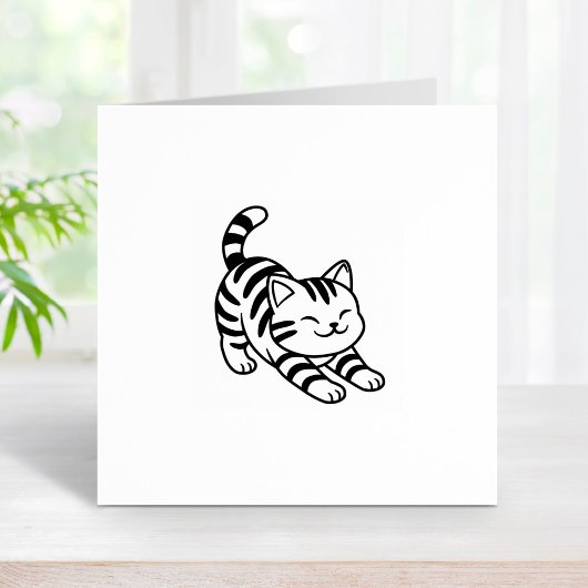 Stretching Tabby Cat 1x1 Rubberstempel