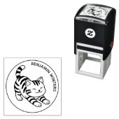 Stretching Tabby Cat Custom Text Zelfinktende Stempel (In situ)
