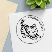Stretching Tabby Cat Custom Text Zelfinktende Stempel