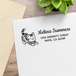 Stretching Tabby Cat Return Address Rubberstempel