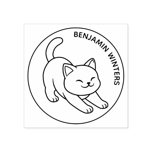 Stretching White Cat Custom Text Rubberstempel (Afrduk)