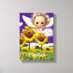 Strette Canvas Afdrukken Zonnebloem Engel Paars