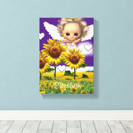 Strette Canvas Afdrukken Zonnebloem Engel Paars (Insitu (Houten vloer))
