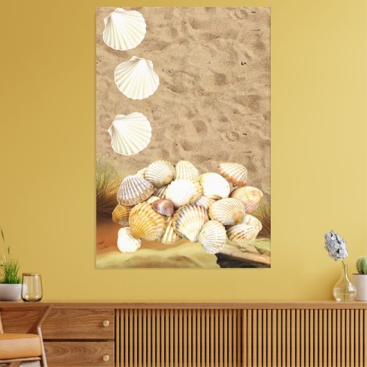 Stretted Canvas Print Beach Clams Sand (Insitu (Woonkamer))