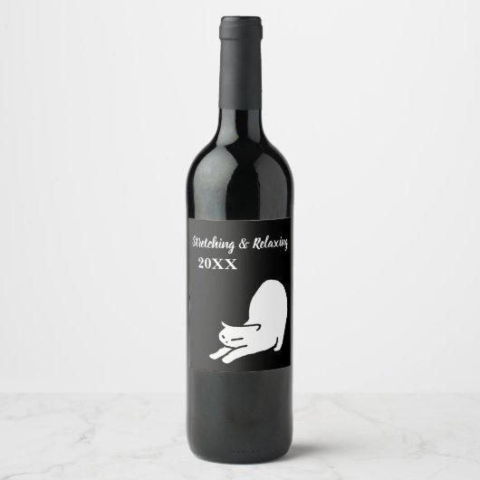 Stretting Cat Doodle Wijn Etiket (Voorkant)