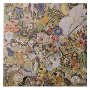 Strijd tegen Bundi uit Akbarnama, c.1590 (gouac) Tegeltje