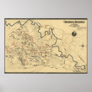 Strijd tegen Chickamauga - Kaart voor de burgeroor Poster