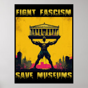 Strijd tegen fascisme en red musea poster