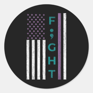 Strijd tegen semicolon vlag Zelfmoordbewustzijn ge Ronde Sticker