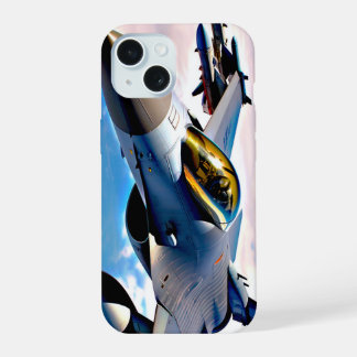 Strijdend straalvliegtuig hoog vliegend iPhone 15 hoesje