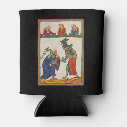 Strijdende ridders op een toernooi, 14e eeuw blikjeskoeler (Voorkant)