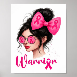 Strijder Borstkanker Bewustzijn Roze Messy Bun Gir Poster