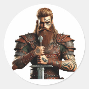 Strijder met zwaard ronde sticker