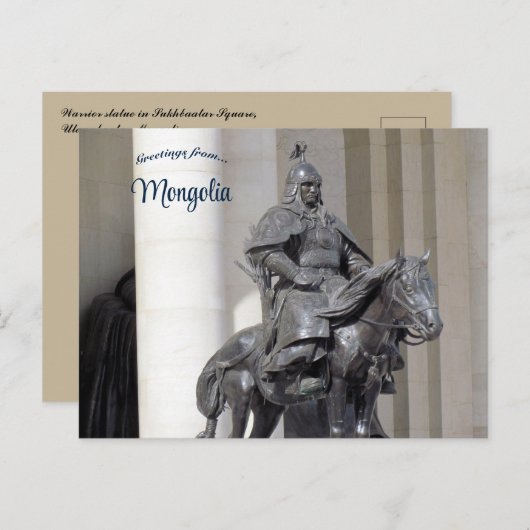Strijdersbeeld op Sukhbaatar Square in Mongolië Briefkaart (Voorkant / Achterkant)