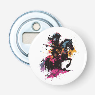 Strijdpaard in waterverf button flesopener