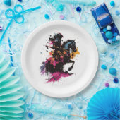 Strijdpaard in waterverf papieren bordje (Feest)