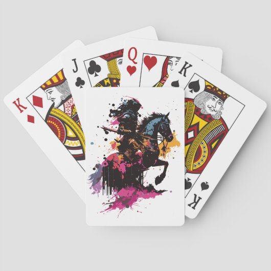 Strijdpaard in waterverf pokerkaarten (Achterkant)