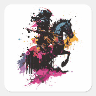 Strijdpaard in waterverf vierkante sticker