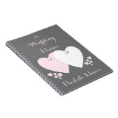 Strijdplankenroze en grijs met harten en naam notitieboek (Rechterzijde)