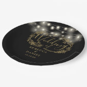 Strijklichten Bloemen Zwart en Gouden Bruiloft Papieren Bordje (Gekanteld)