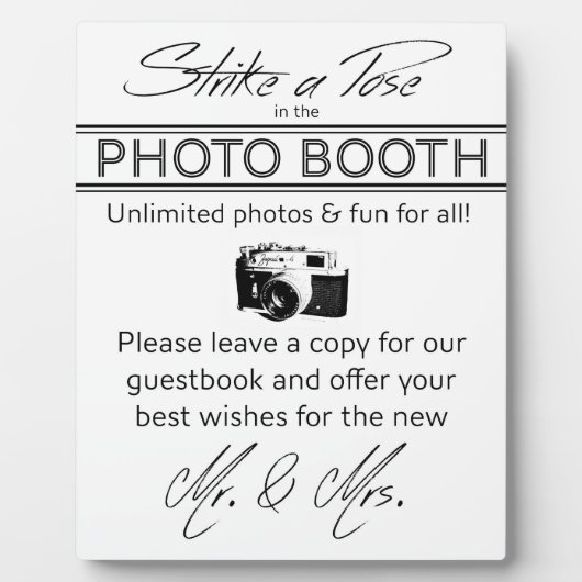 Strike a Pose Foto Booth Plaque Fotoplaat (Voorkant)