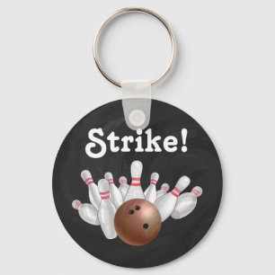 Strike. Oranje Bowling Ball met speldenSleutelhang Sleutelhanger
