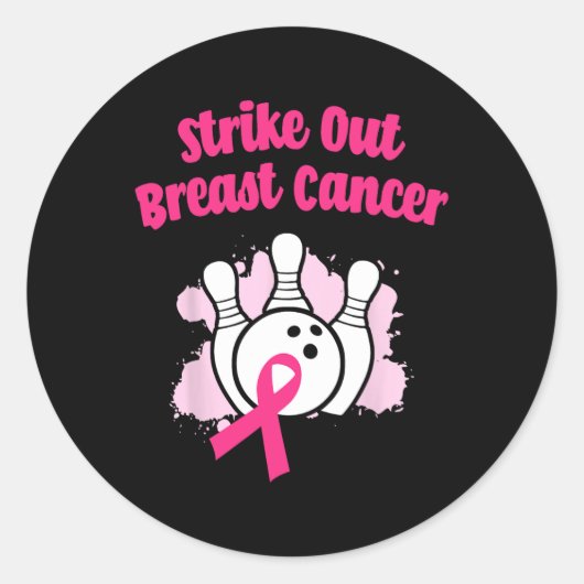 Strike Out Borstkanker Bowling Ribbon Roze Ronde Sticker (Voorkant)