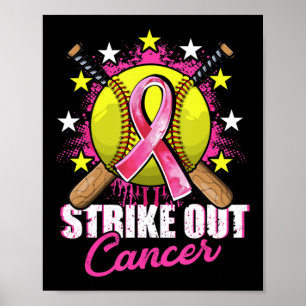 Strike Out Breast Cancer Awareness Day Pink Ribbon Poster