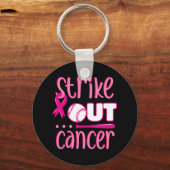 Strike Out Cancer Softball Ball Mammogram Pink Rib Sleutelhanger (Voorkant)