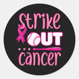 Strike Out Cancer Softball Ball Mammogram Roze Ronde Sticker