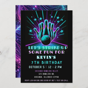 Strike Up Some Fun Neon Glow Bowling Verjaardag Kaart