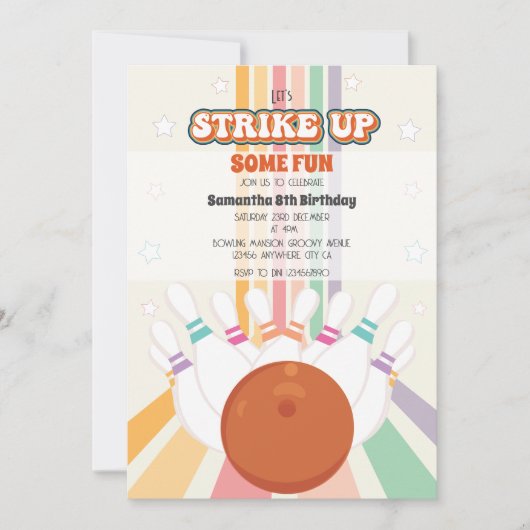 Strike Up Some Fun - Retro Bowling verjaardagsfees Kaart (Voorkant)