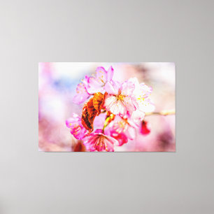 Strikende bos roze Sakura-bloemen in de lente Canvas Afdruk