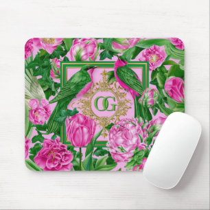 Strikende botanische roze en groene monogram- muismat