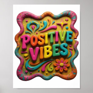 Strikende Roze POSITIEVE VIBES Tekst Ontwerp Poster