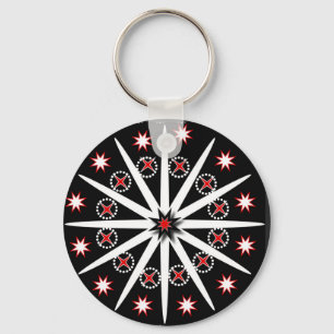 Striking zwart rood grijs en wit patroon ke sleutelhanger