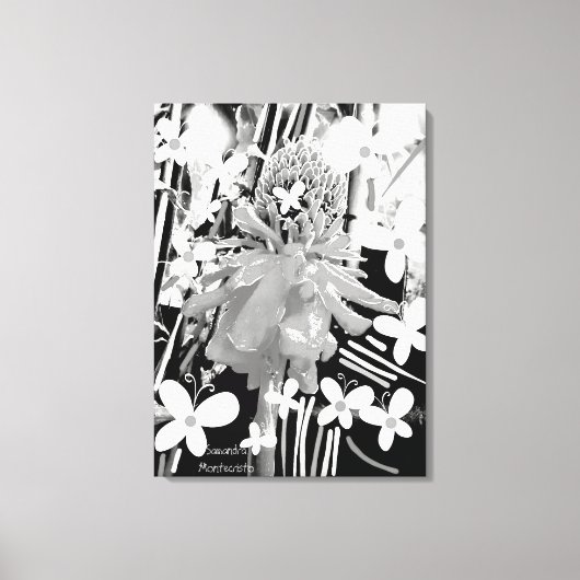 Strikt zwart en wit glas wonder bloem canvas afdruk (Voorkant)