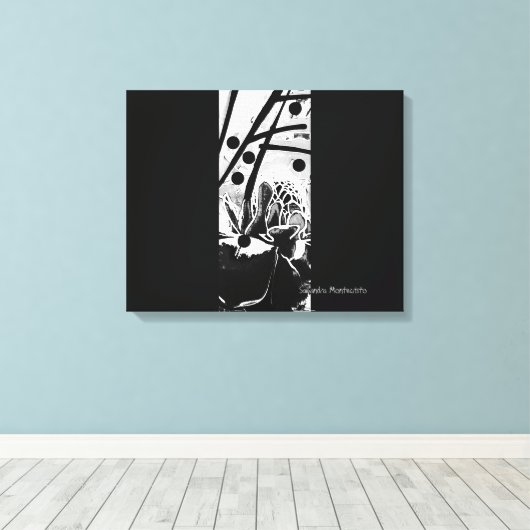Strikt zwart-wit band uitgerekt canvas Print (Insitu (Houten vloer))